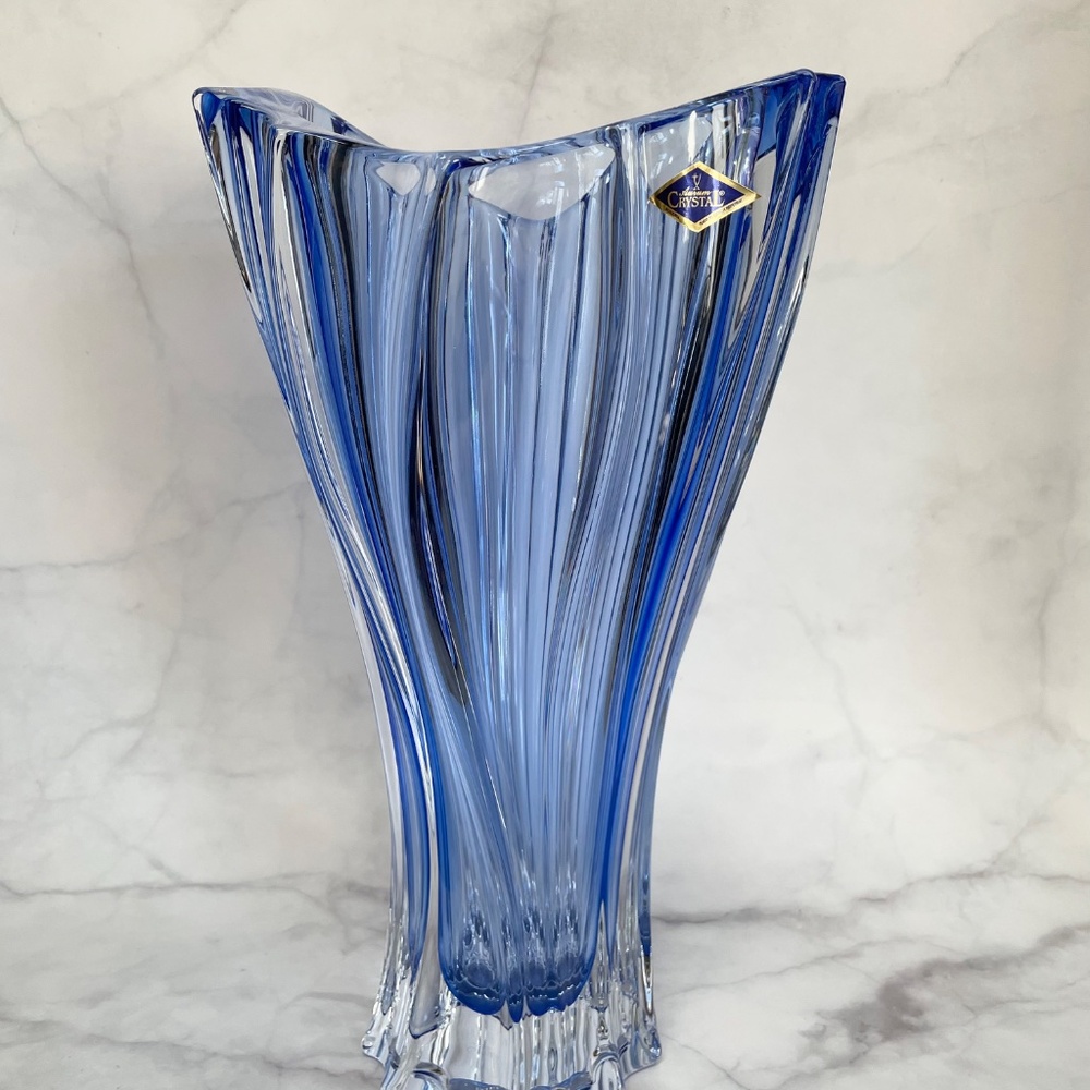 Bohemian Vase 12 ", Blue Bud Vase, Czech Crystal Flower Vase, Home Decor, Gift